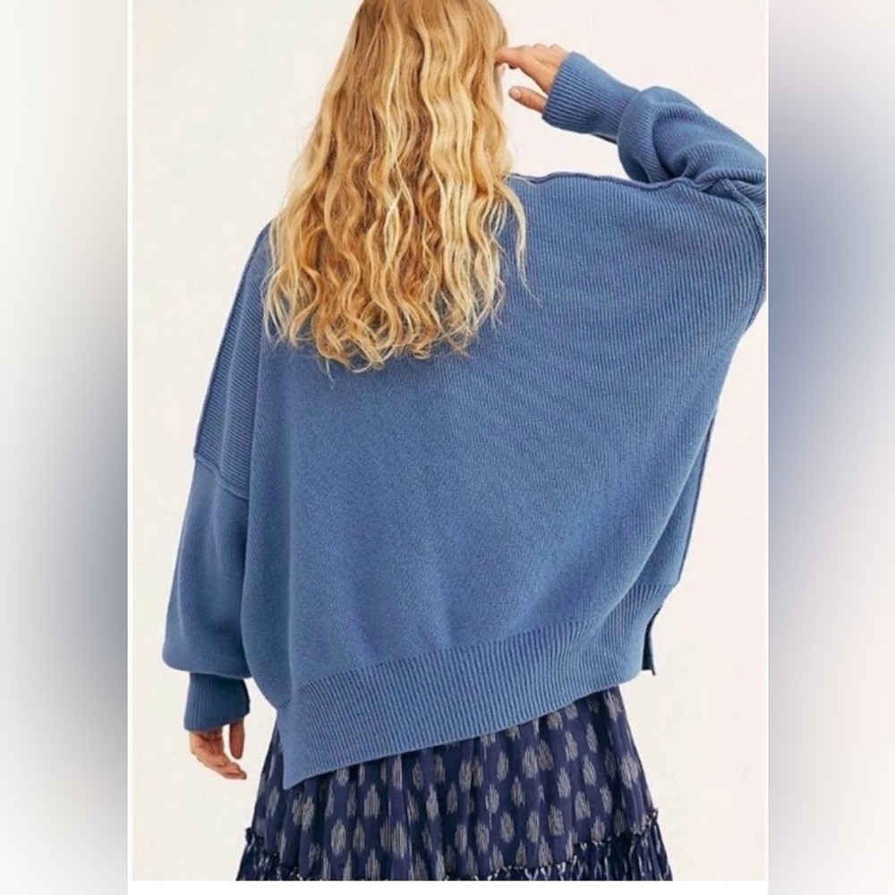 Free People Easy Street Oversized Sweater XS Fancy Blue Periwinkle Slouchy Cozy - Picture 3 of 12
